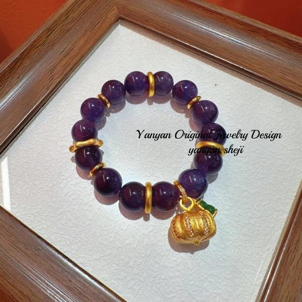 黄铜手链 紫水水实心南瓜葫芦圈圈拉丝工艺手串显白女