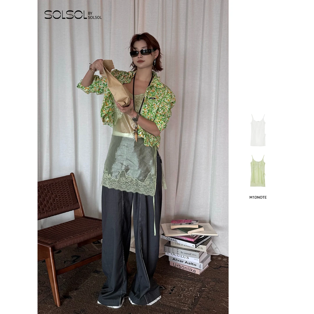 M1DNOTE小众设计师品牌25春夏蕾丝绣花拼接吊带连衣裙SOLSOL买手