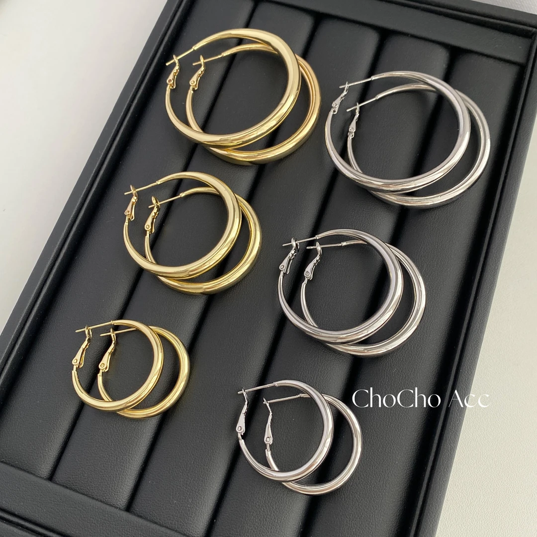 铜合金耳饰 经典百搭素圈耳环极简高级感气质简约大圆圈时髦耳饰