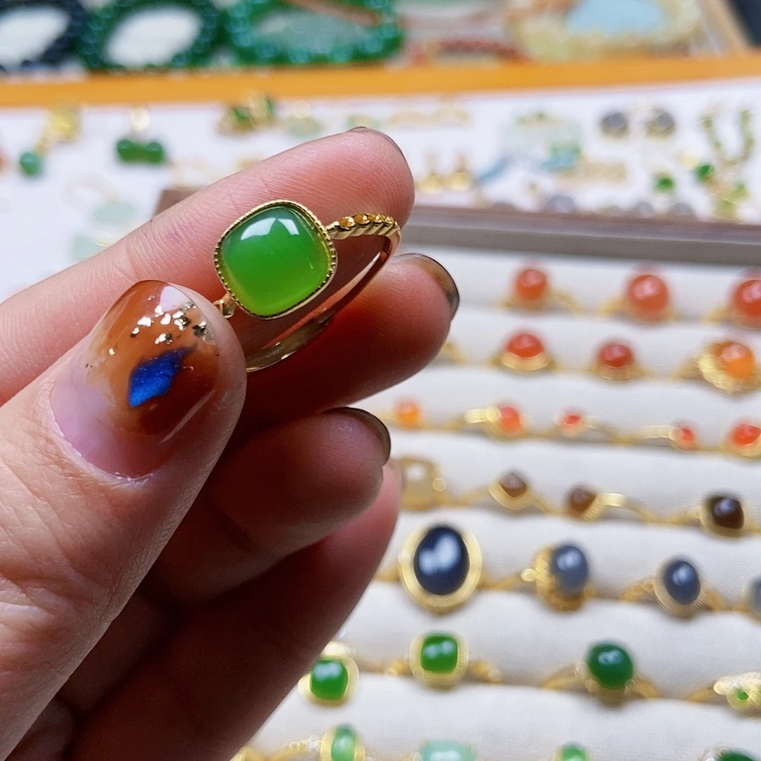 和田玉戒指银S925镶嵌