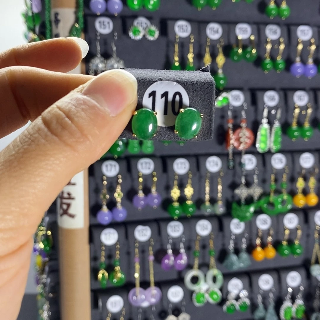 银S925镶嵌翡翠耳饰110