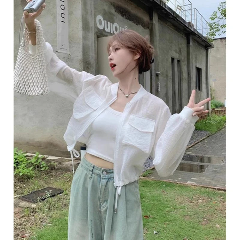 设计感抽绳短款防晒衣外套女2025年夏季新款减龄小个子薄款防晒衫