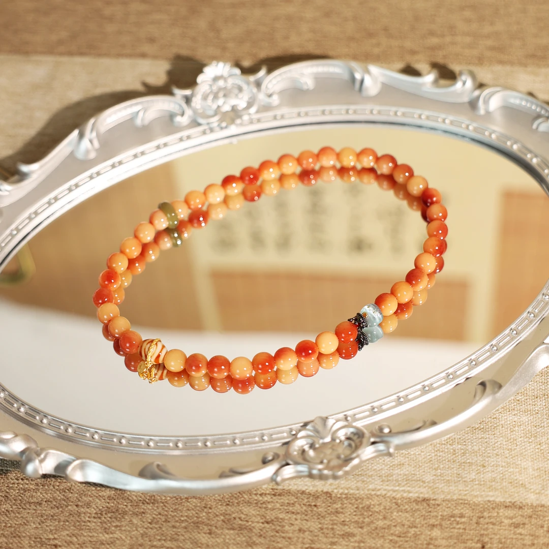 【桃花诺】粉色驼骨双圈手持手串百搭民族风