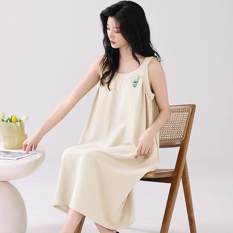中长款睡裙女士自带胸垫夏季新款2025云朵纯棉薄款无袖吊带连衣裙
