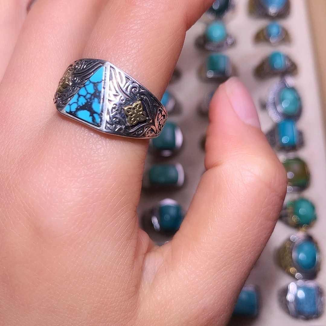 绿松石银S925镶嵌戒指