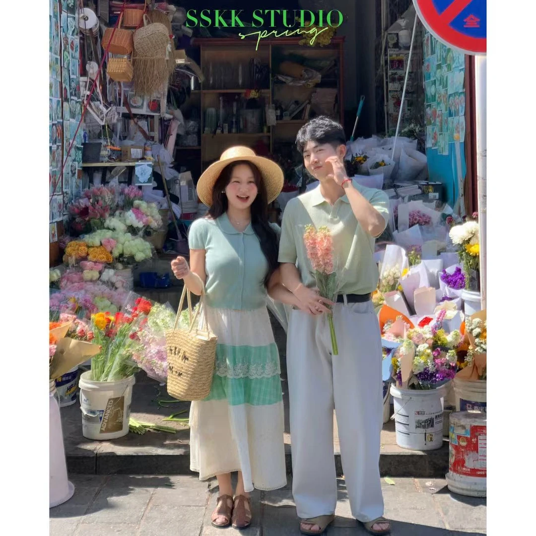 KMZY/KMZY山_山【明洞花园】微胖女装森系小清新蕾丝拼接设计半身裙