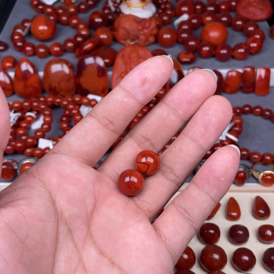 F***弹南红玛瑙未镶嵌瓦西南红原矿圆珠单珠x2
