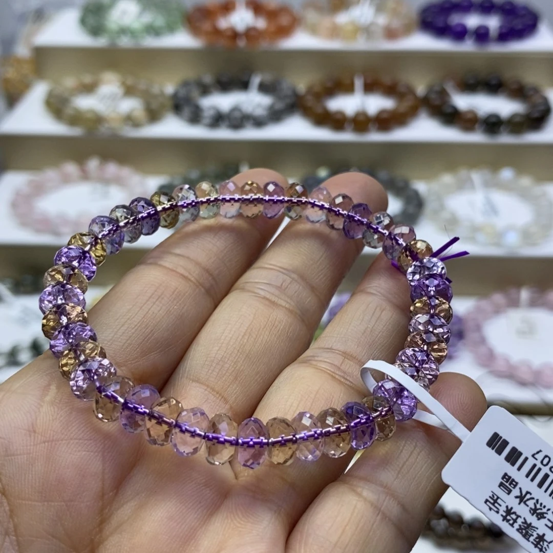 水晶手链未镶嵌巴西紫黄盘珠刻面