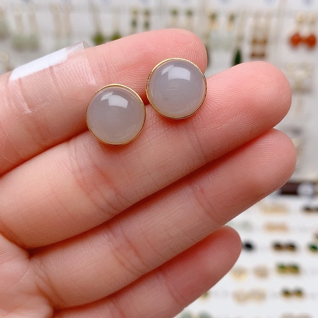 和田玉银S925镶嵌耳饰