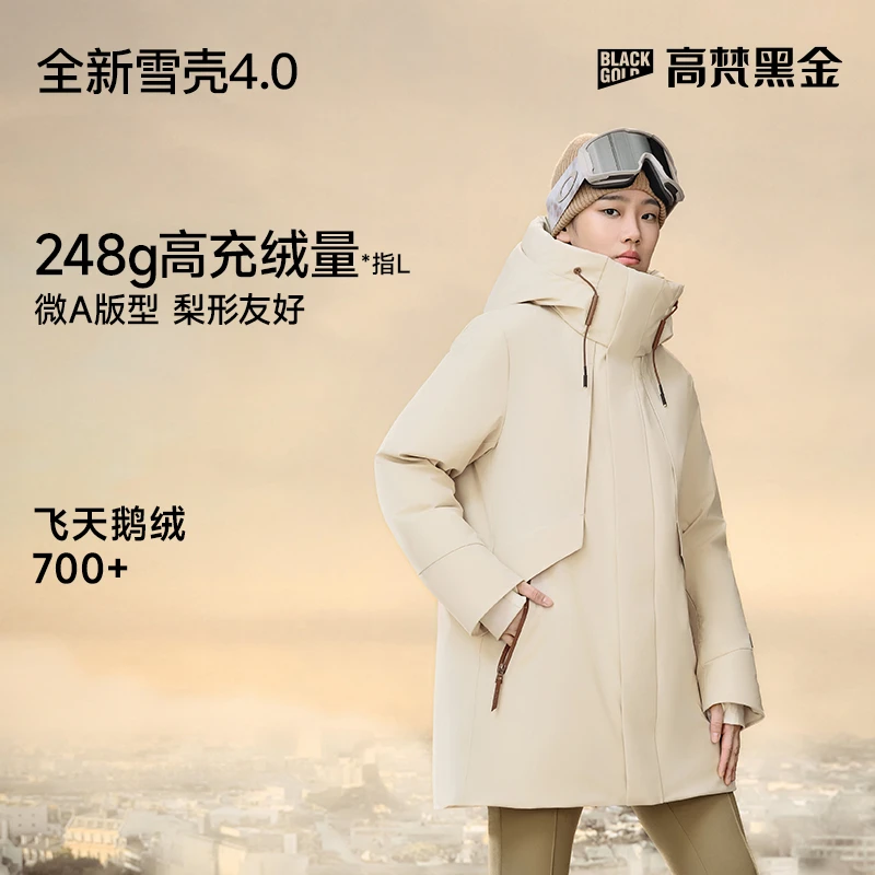 【高梵黑金鹅绒服】雪壳4.0五分防风户外女中长款琥珀流光风羽绒服