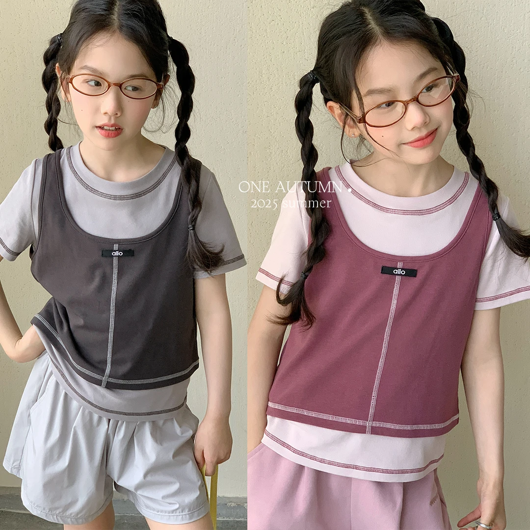 现货「壹秋.ONE AUTUMN」【很有态度】假两件短袖T恤女童夏叠穿上衣