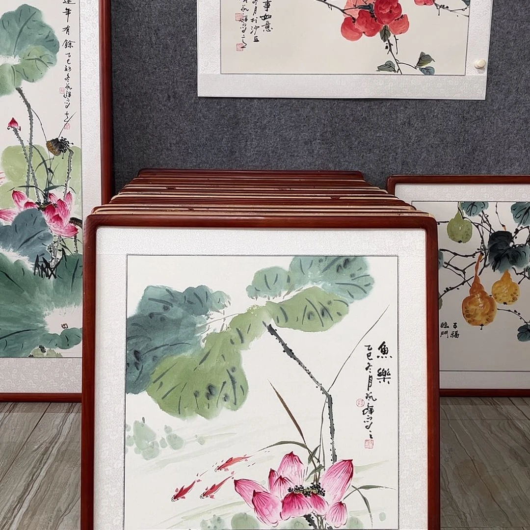 国画书画作品带框63×63