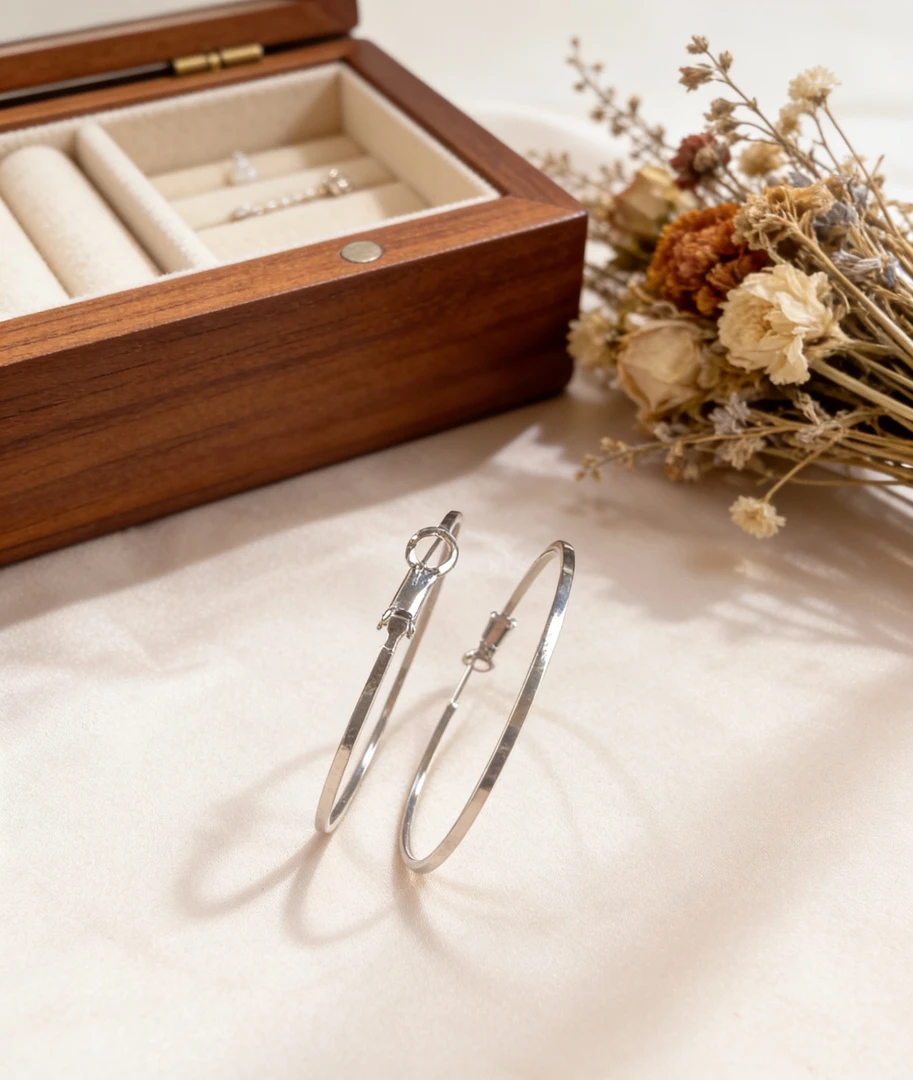 黄铜耳饰 素圈耳饰银色大耳环日韩气质小众通用简约设计款耳饰