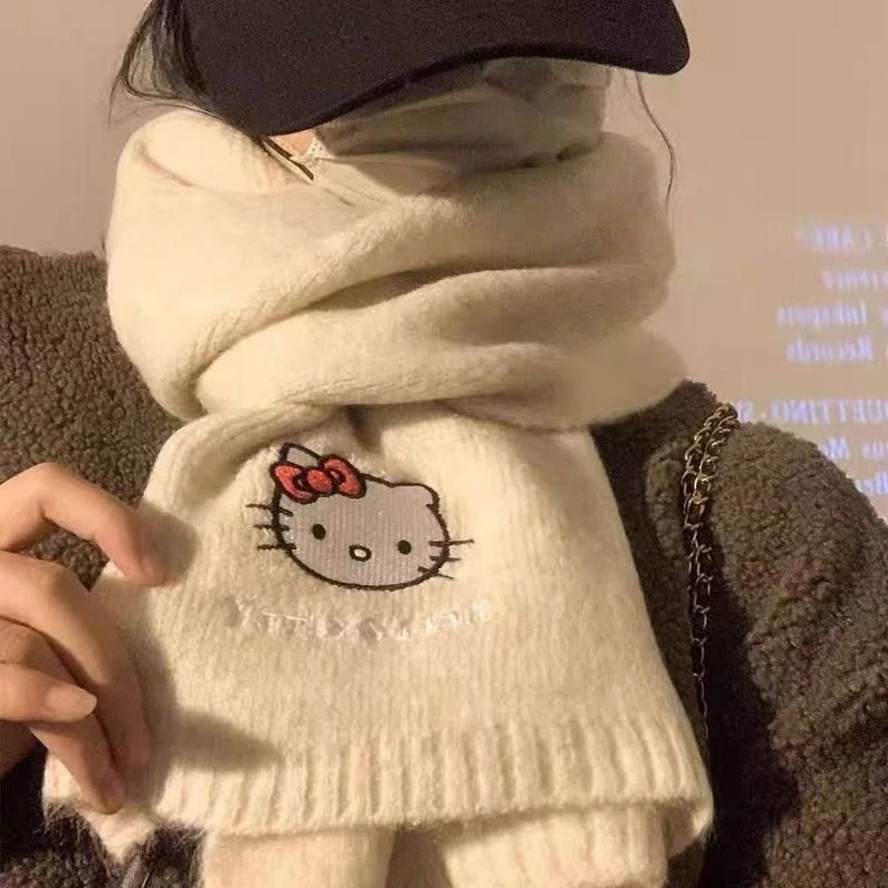 新款百搭可爱小猫毛线围脖女冬季加厚保暖日系仿羊毛亲肤针织围
