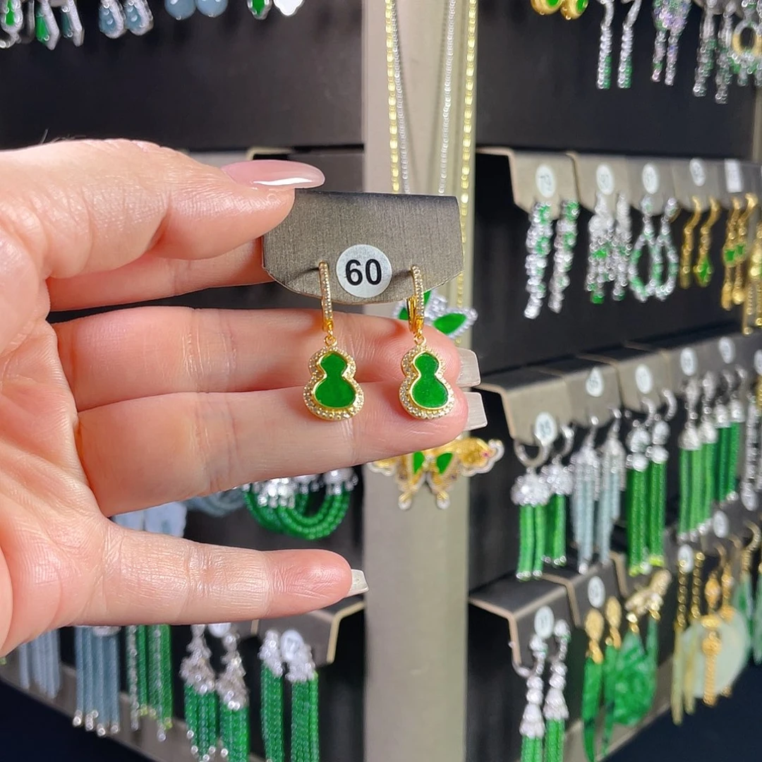 翡翠银S925镶嵌耳饰缅甸A货