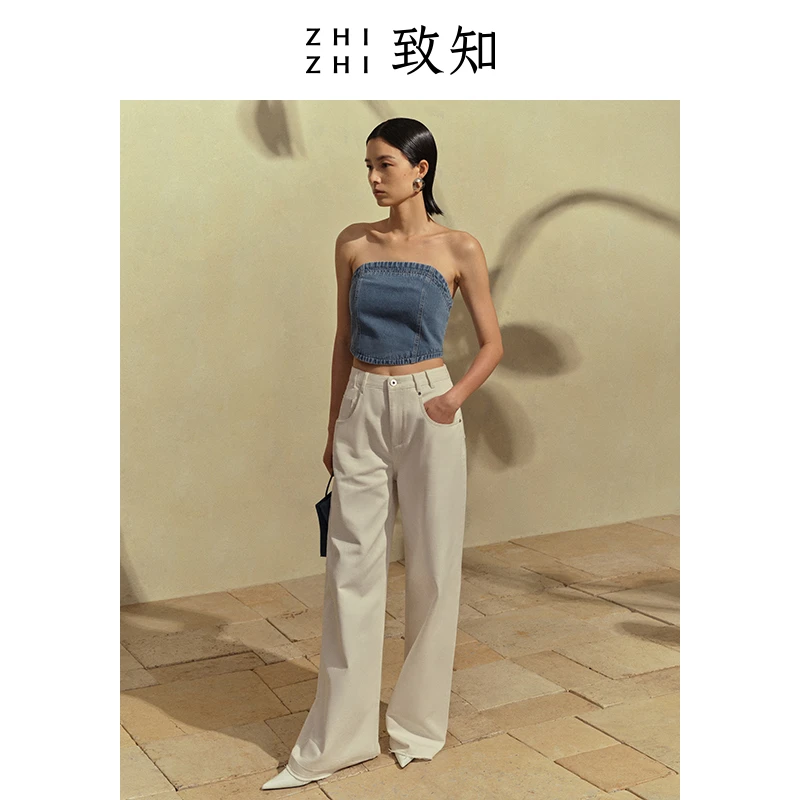 武陵春 拉链牛仔抹胸2023夏季新款女辣妹设计修身ZZ2CMWD9281