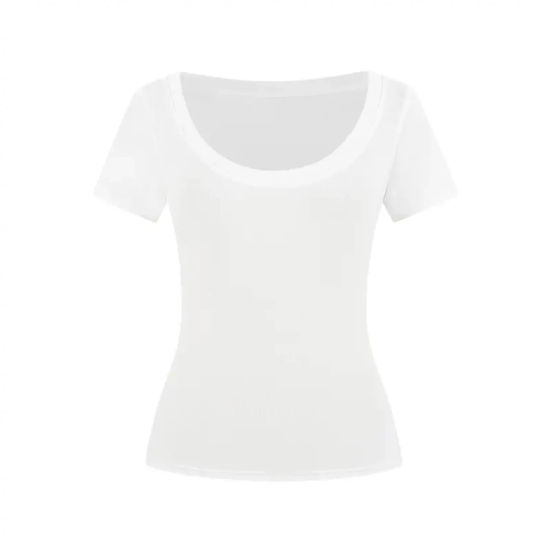 纯欲风大u领显胸螺纹短袖t恤女正肩夏季新款韩版修身辣妹高腰体恤