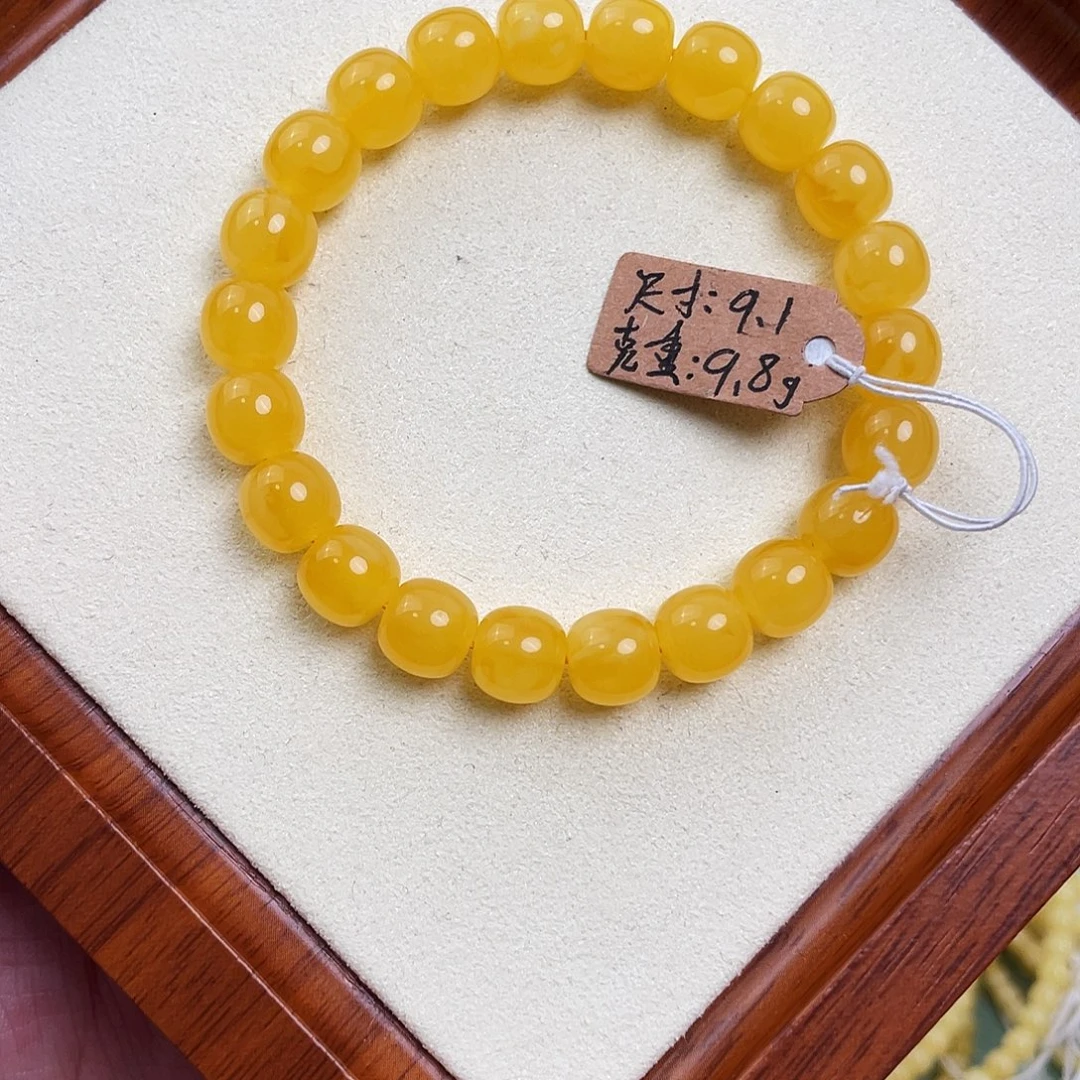 琥珀未镶嵌裸石鸡油红老型手串