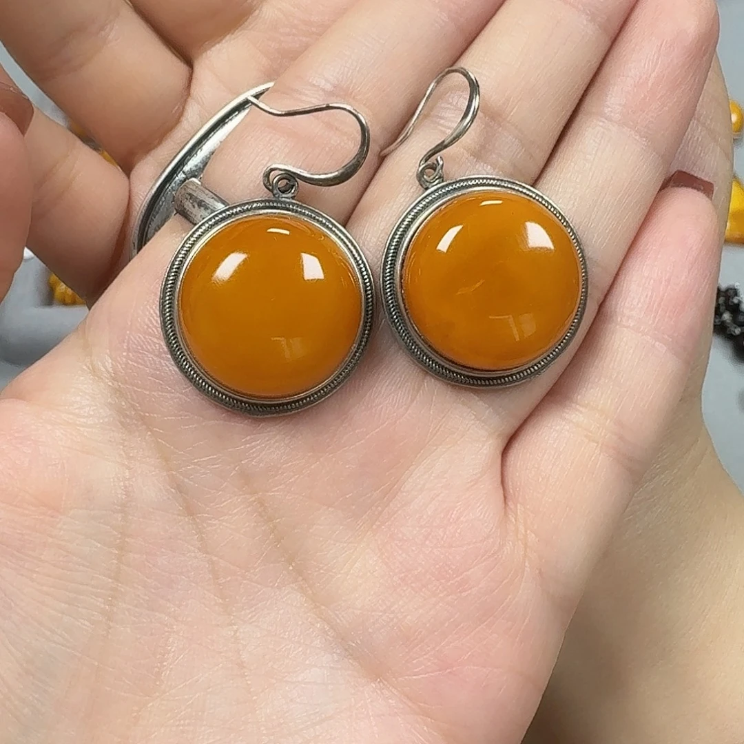 琥珀银S925镶嵌裸石耳环15