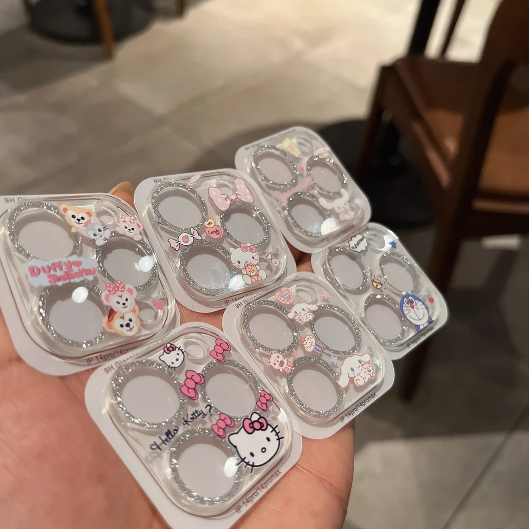 闪粉一体保护膜适用苹果16Promax镜头膜15/14/13卡通摄像头贴膜