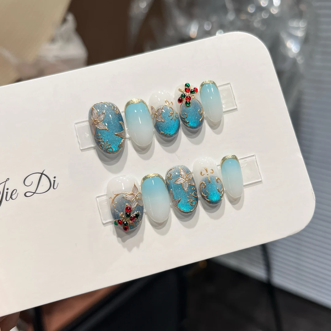 【复古珐琅】姐弟纯手工穿戴美甲重工手绘花彩宝新年穿戴甲纯手工