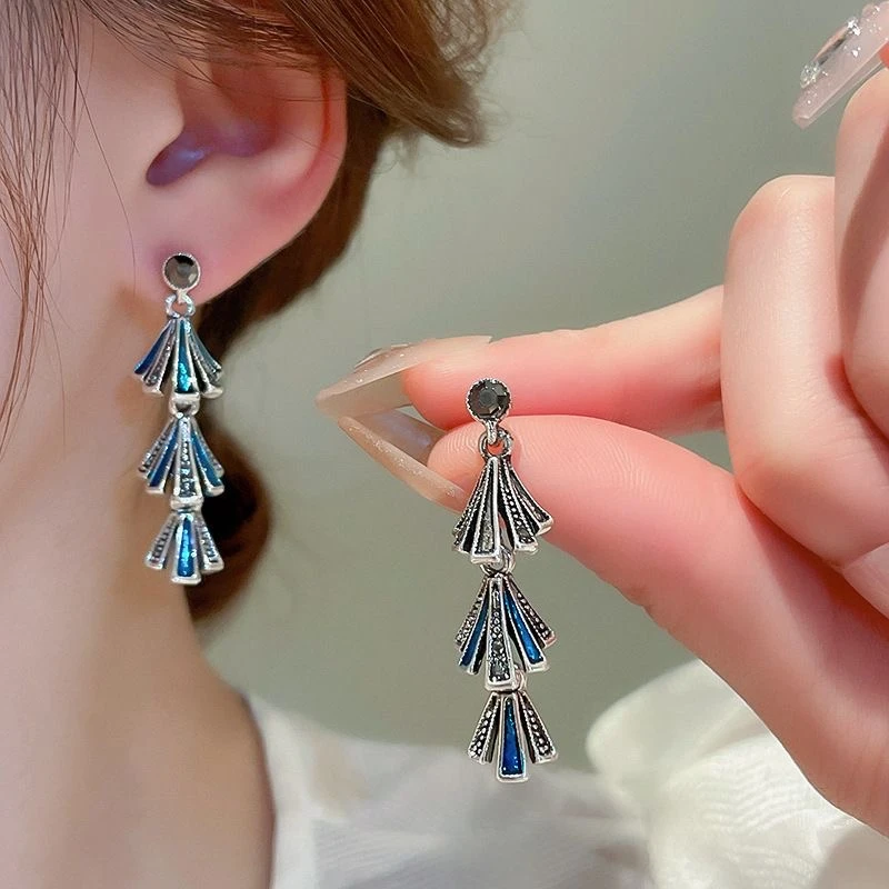 锌合金耳饰 韩国小众设计感复古港风扇形耳坠几何精致时尚耳环