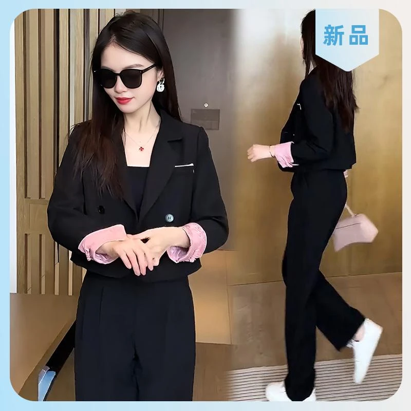 2025春秋新款时尚气质国风西服短款外套显瘦两件套时尚西装套装女