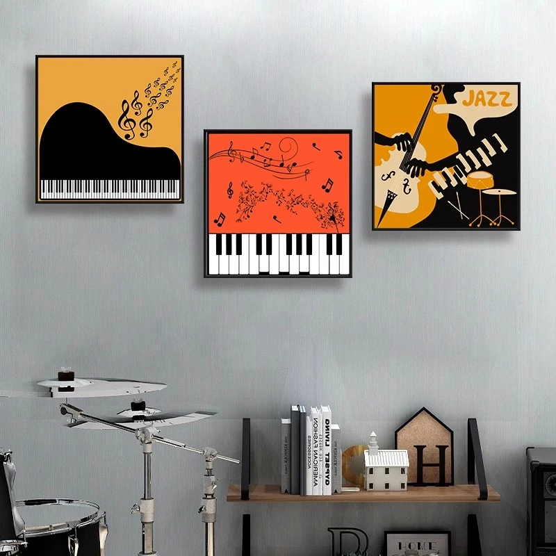 钢琴上方儿童房装饰画创意乐器音乐元素挂画艺术画吉他琴房壁画