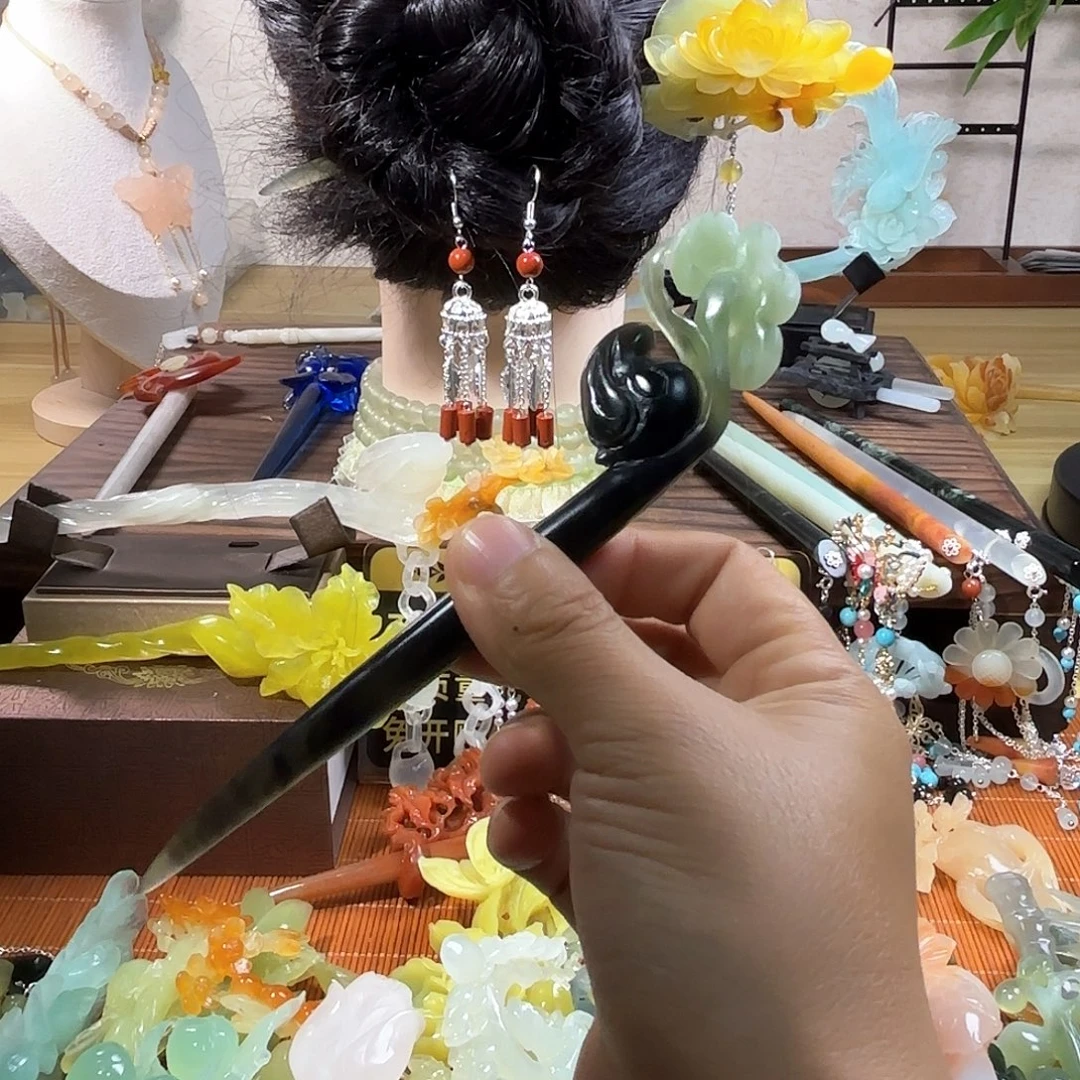 蛇纹石玉合金发饰