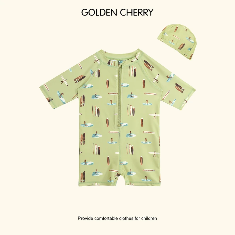 b【金樱桃Golden cherry】小童冲浪印花拉链开口and帽子泳衣35920