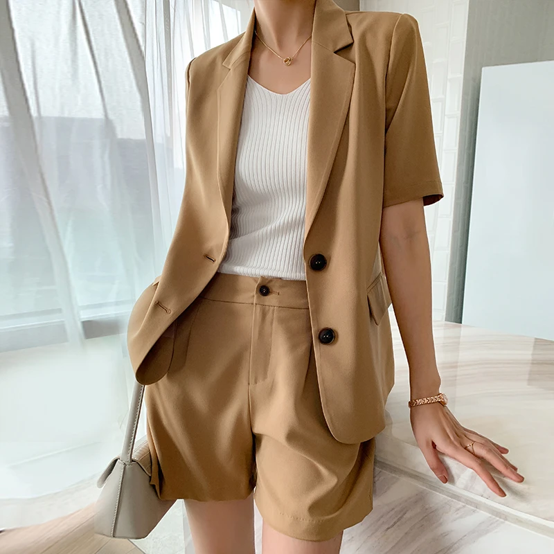 YJ【冰纱】设计感通勤短袖宽松型夏季西装套装单排扣AC62