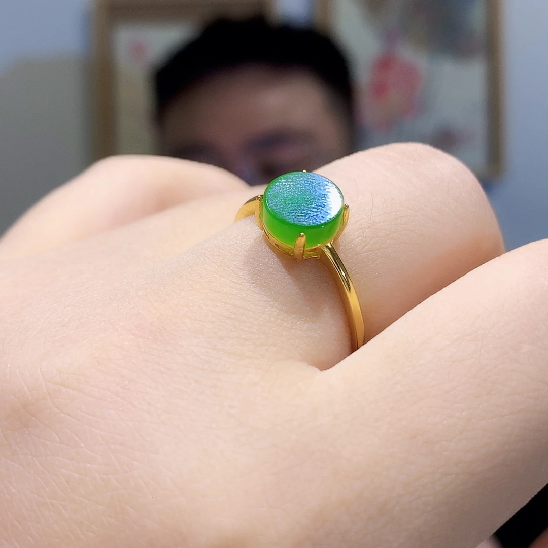和田玉（碧玉）戒指银S925镀金镶嵌