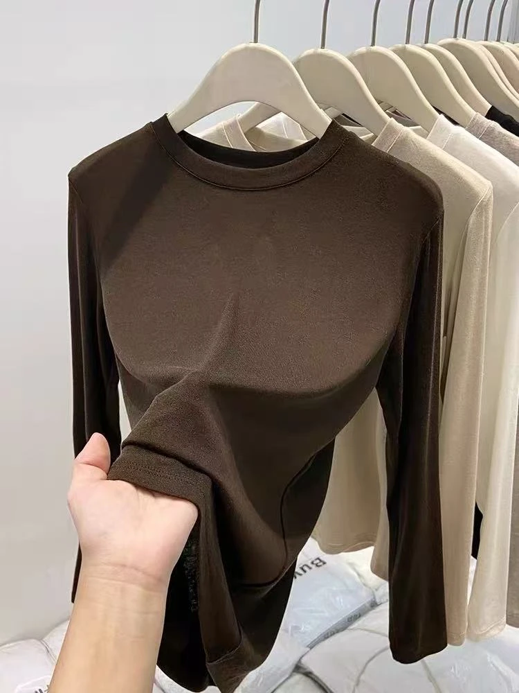 85037#2025秋冬打底衫圆领长袖T恤高级感亲肤修身弹力柔软上衣