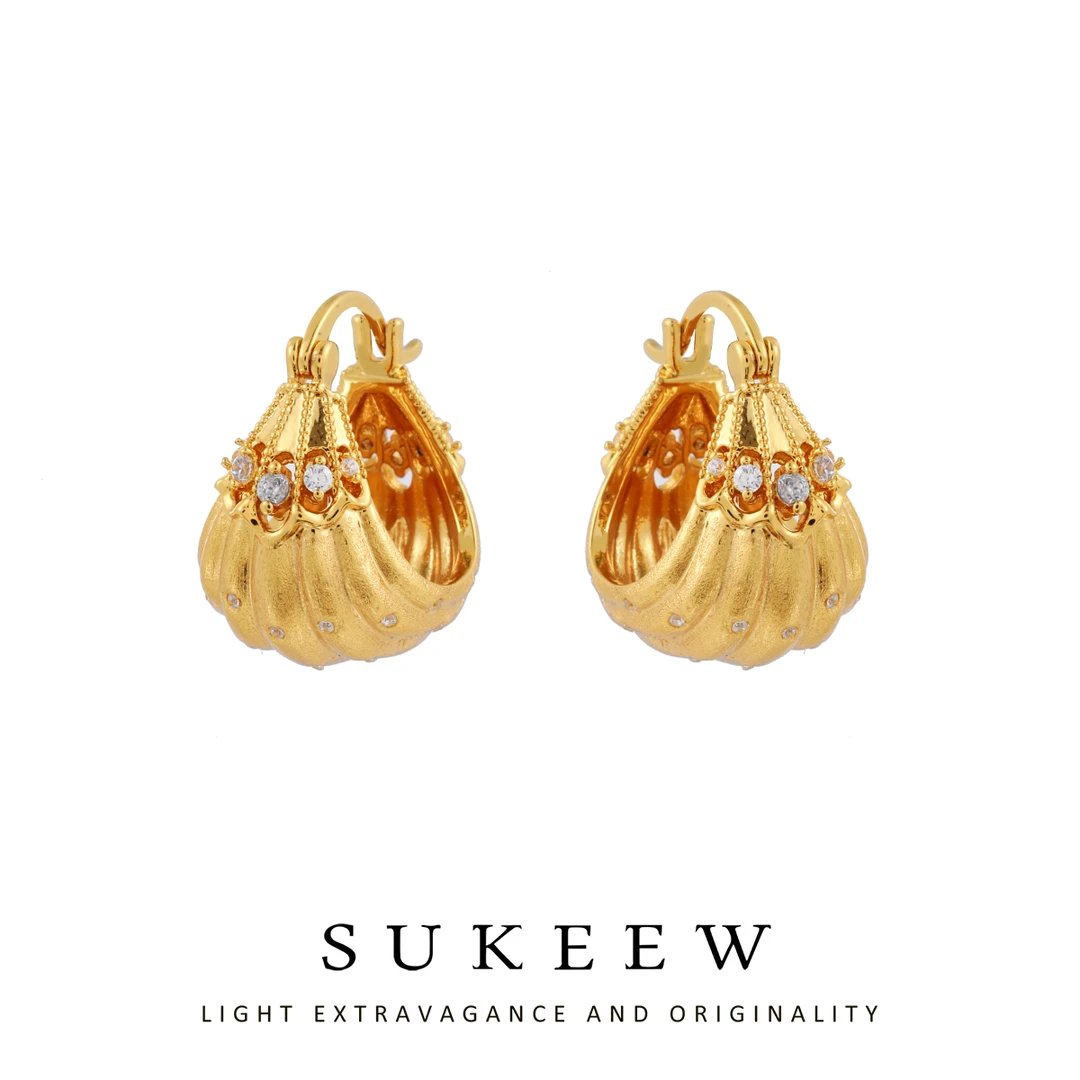 SUKEEW/酥可 镀k金 复古轻奢吊篮点镶耳环267001