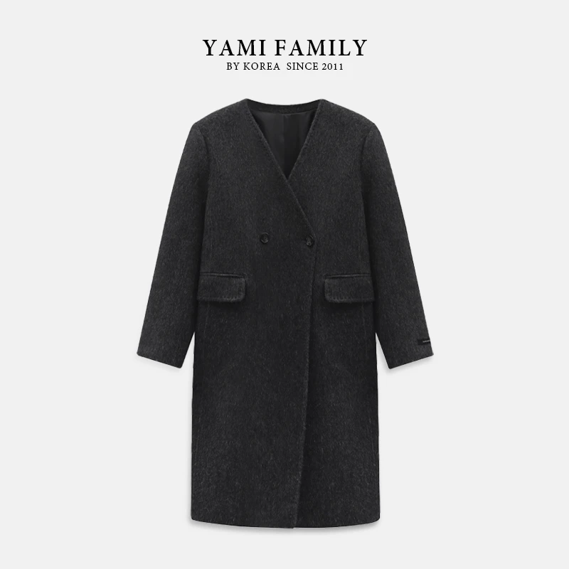 大连亚美YM 923-8 时尚中长款秋冬翻领经典针织休闲双面羊毛大衣