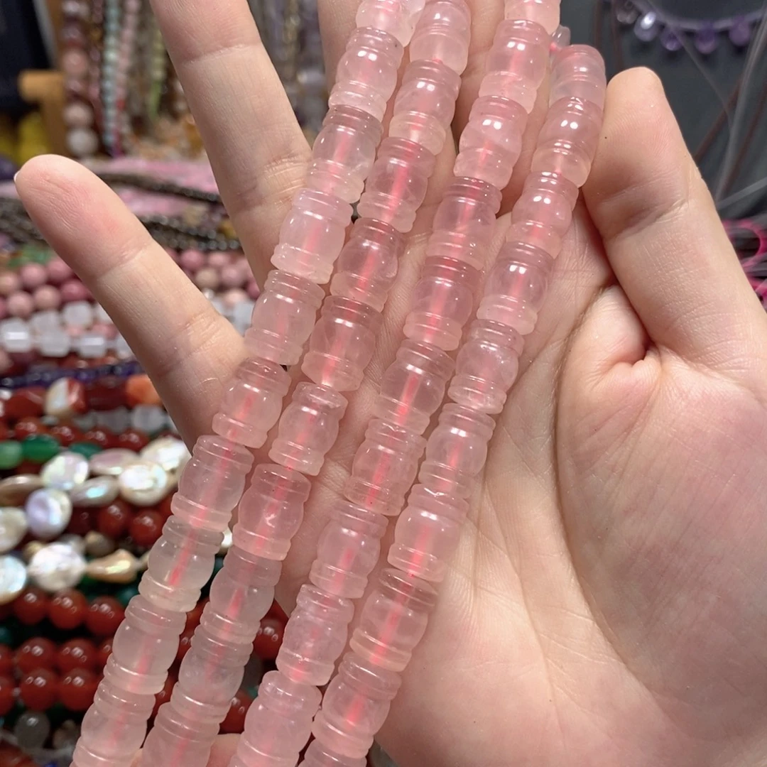 玛瑙/玉髓未镶嵌珠宝半成品粉晶回纹一条卡10*14m