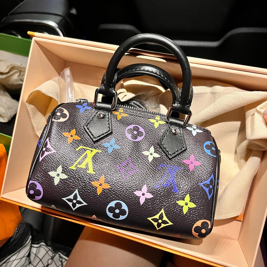 99新 LouisVuitton/路易威登 黑三彩speedy nano时尚单肩斜挎包