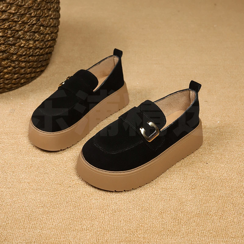 厚底勃肯单鞋女2024秋新款一脚蹬圆头复古增高百搭豆豆乐福鞋子潮