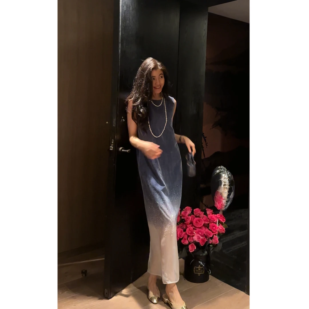 【N·COU】25夏新款【蓝色妖姬】晕染渐变牛仔色无袖连衣裙DY79386