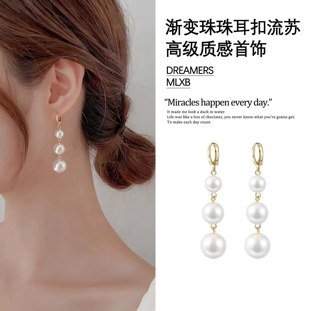 铜合金仿珍珠耳饰 a294 a295欧比雅比【渐变珠珠耳扣流苏耳环40562