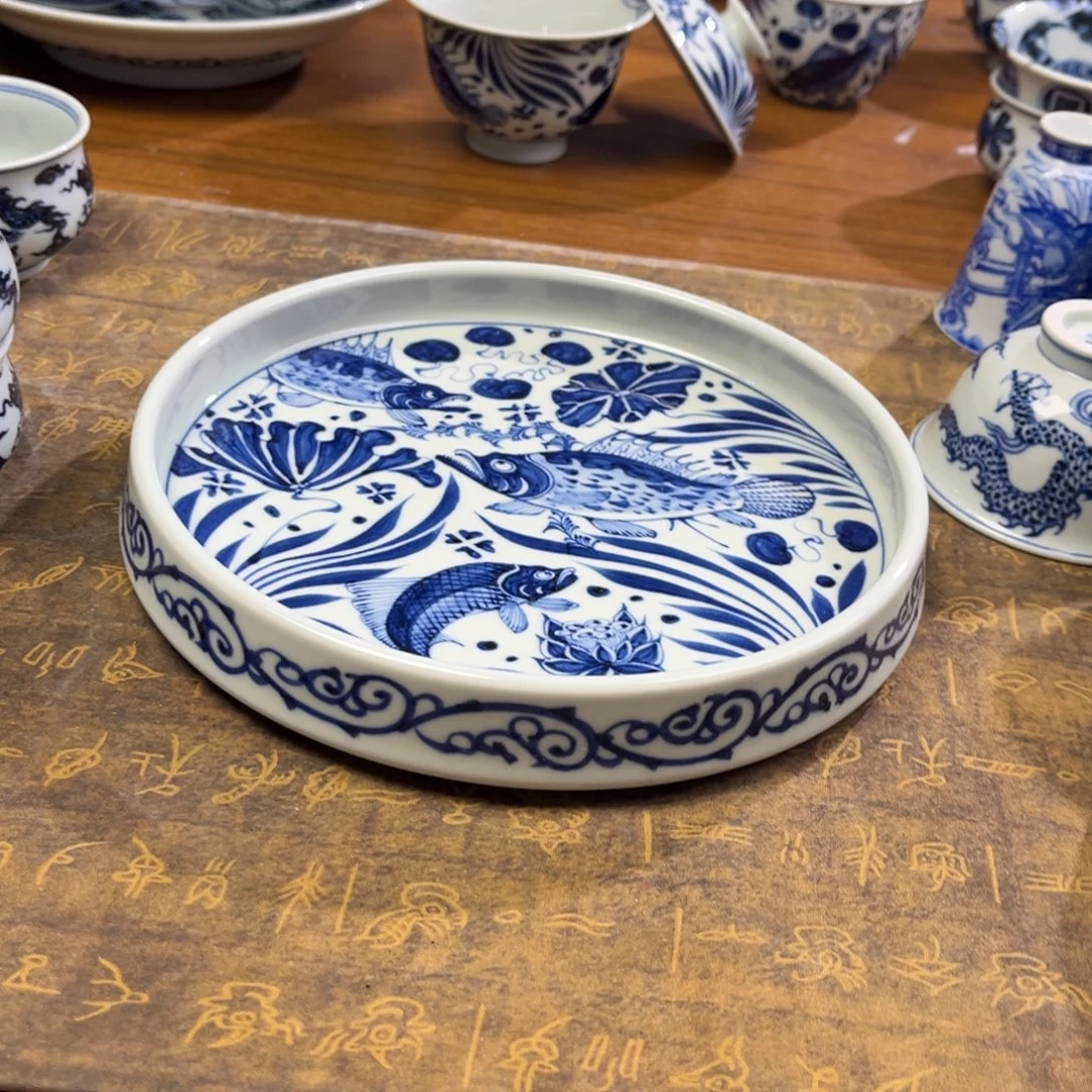 ****陶鱼藻微瑕盖碗壶承