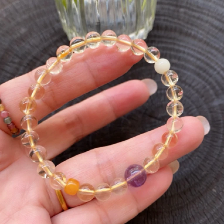干净通透的天然黄水晶搭配蜜蜡紫水晶提升水晶手链纯天然100%真品