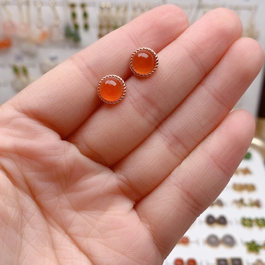 南红玛瑙银S925镶嵌耳饰