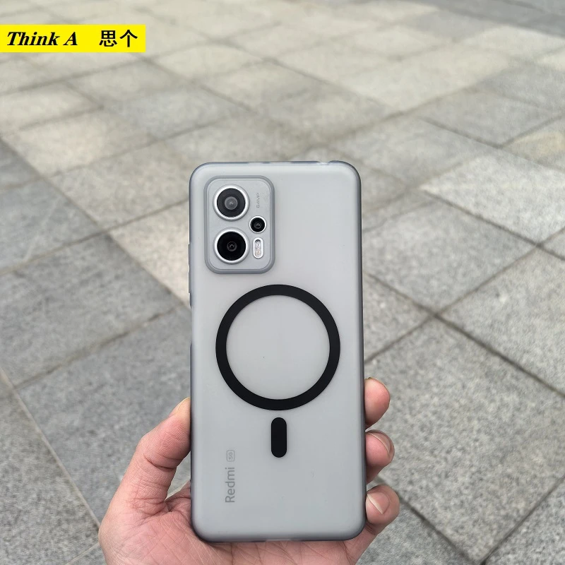 适用红米Note11Tpro+磁吸透灰磨砂TPU软壳半透浅黑全包保护套112T