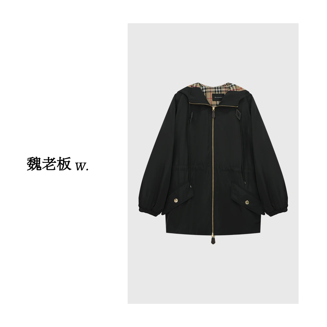 W.Diva【高端局】黑色翻盖口袋设计出行百搭休闲连帽外套3CDM90010
