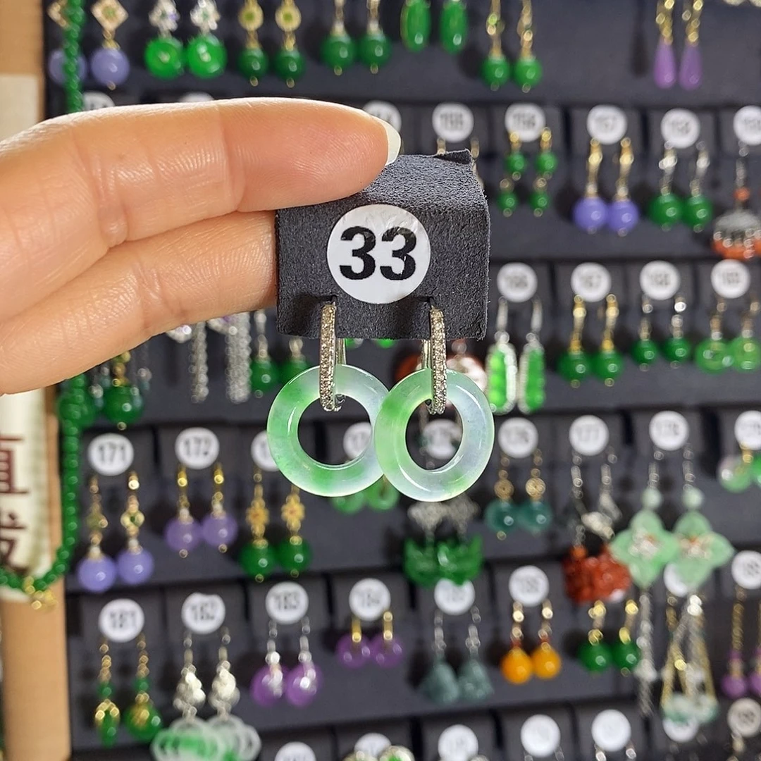 银S925镶嵌翡翠耳饰33