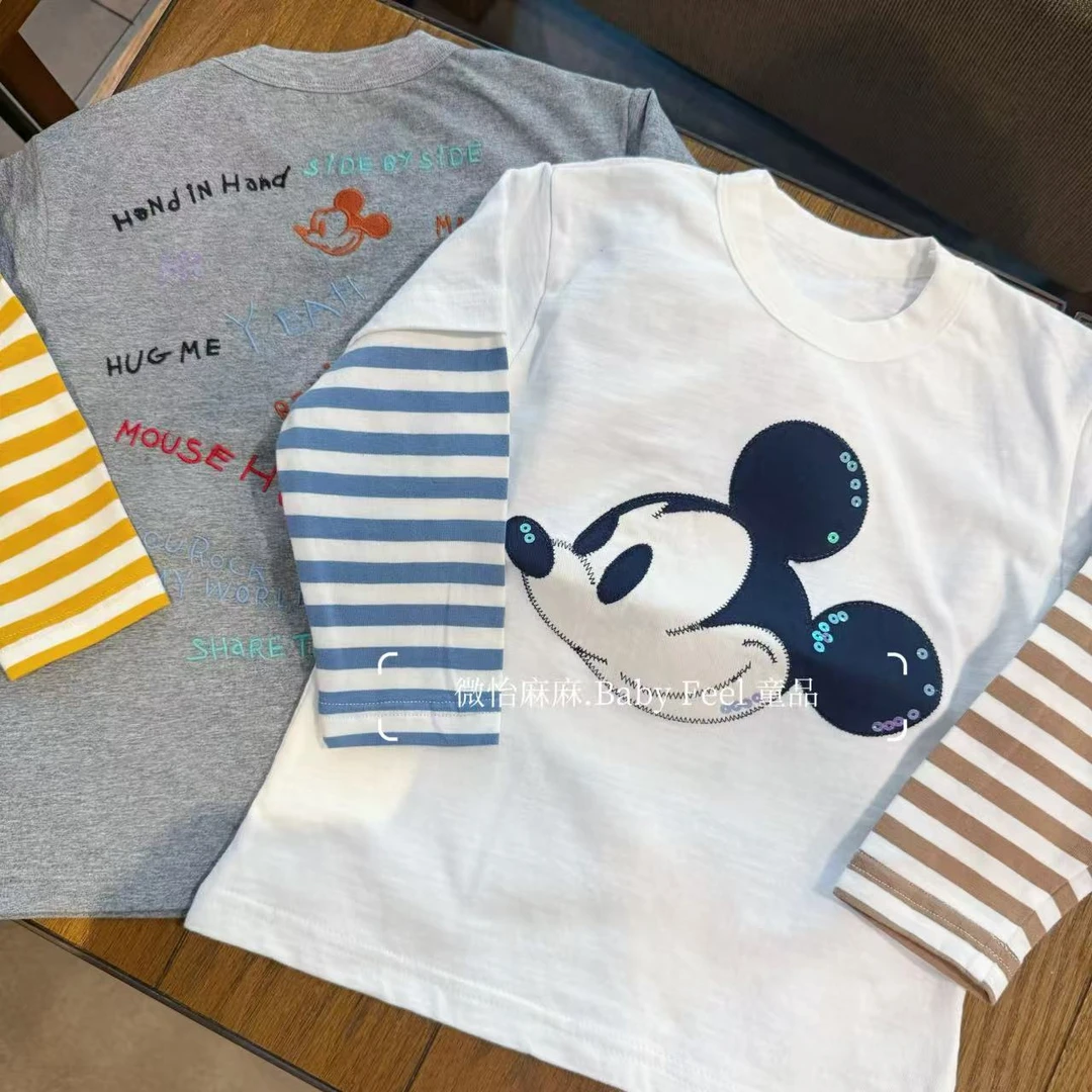 重工幻彩~纯棉假两件 卡通刺绣贴布春秋新款 男女儿童长袖T恤