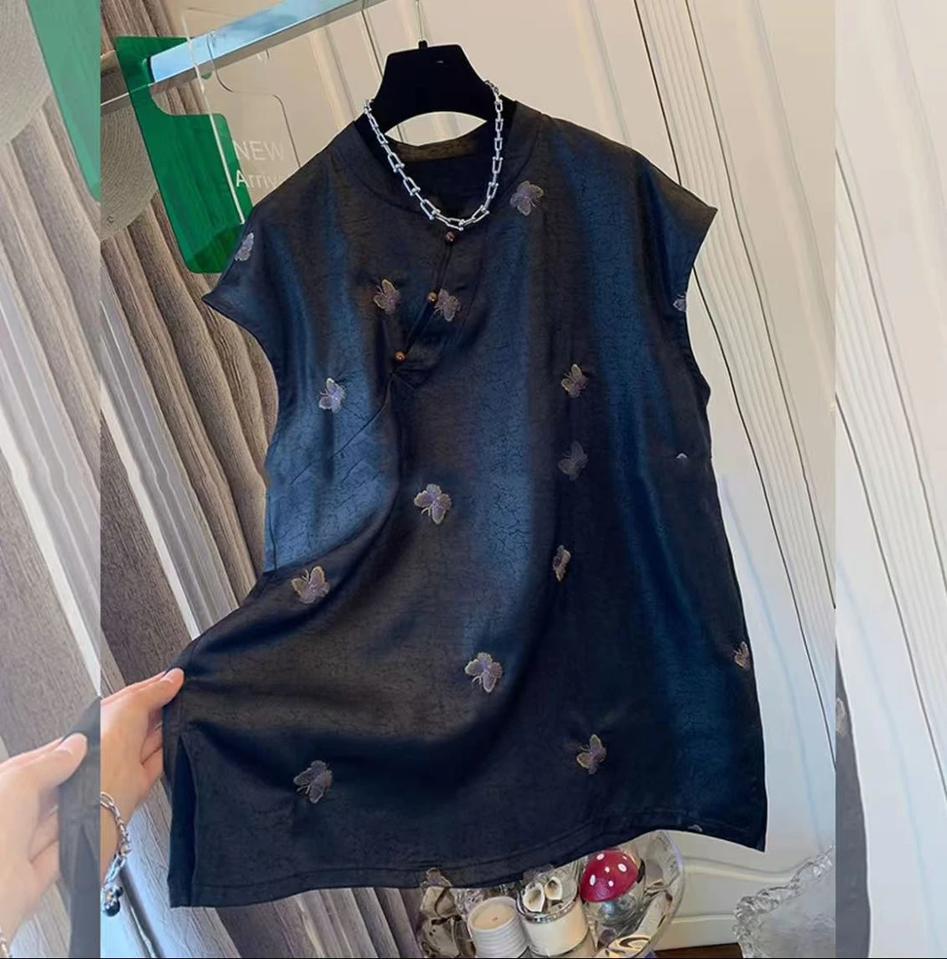 [黑蝶]2025新款夏季轻奢高定时尚蝴蝶刺绣新中式上衣