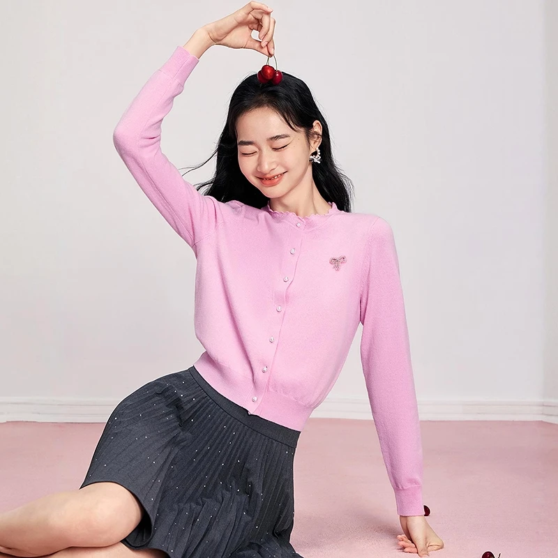 【千颂妮专享】DOUBLOVE换季仪式感简约羊毛针织开衫甜美上衣