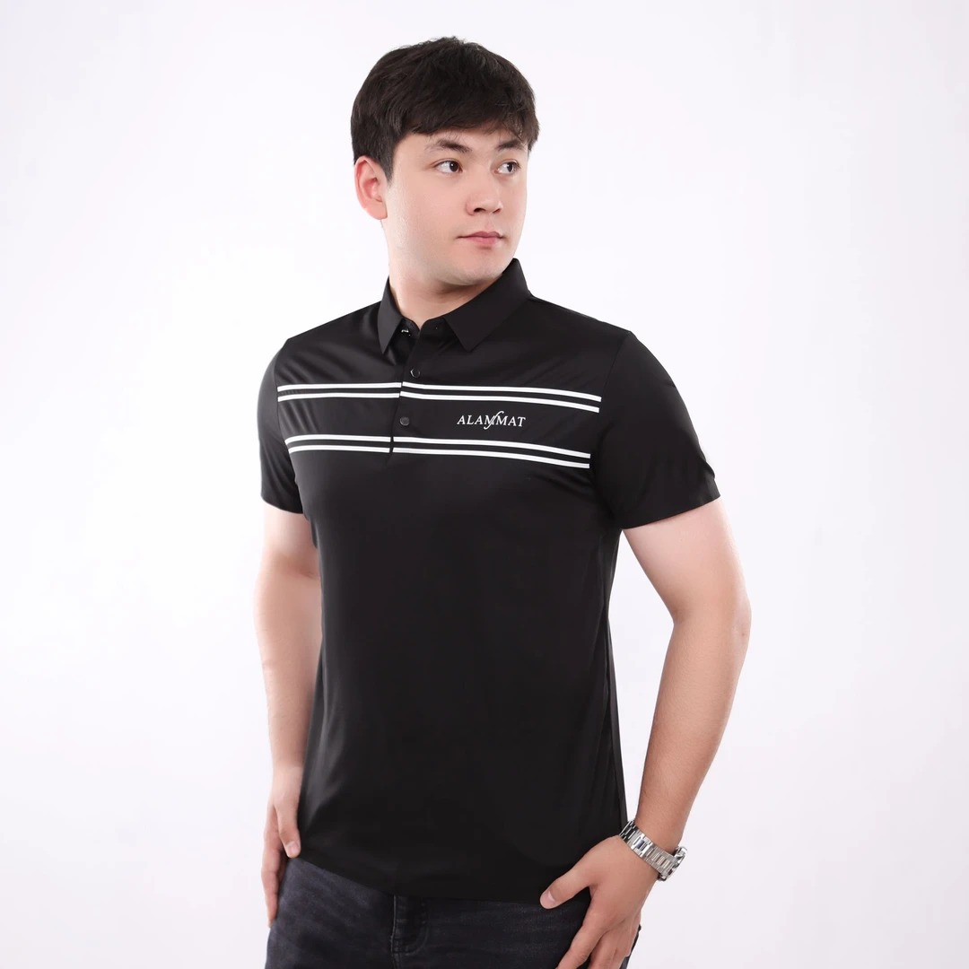 20005夏季薄款男士轻奢条纹撞色翻领针织凉感修身POLO衫T恤